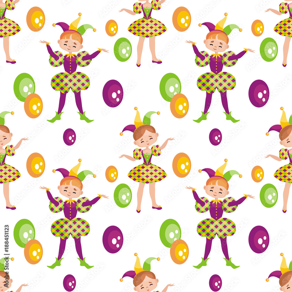 Mardi Gras seamless pattern with the image of the people in carnival costumes. Vector background. Mardi Gras seamless pattern with the image of the people in carnival costumes. Vector background.