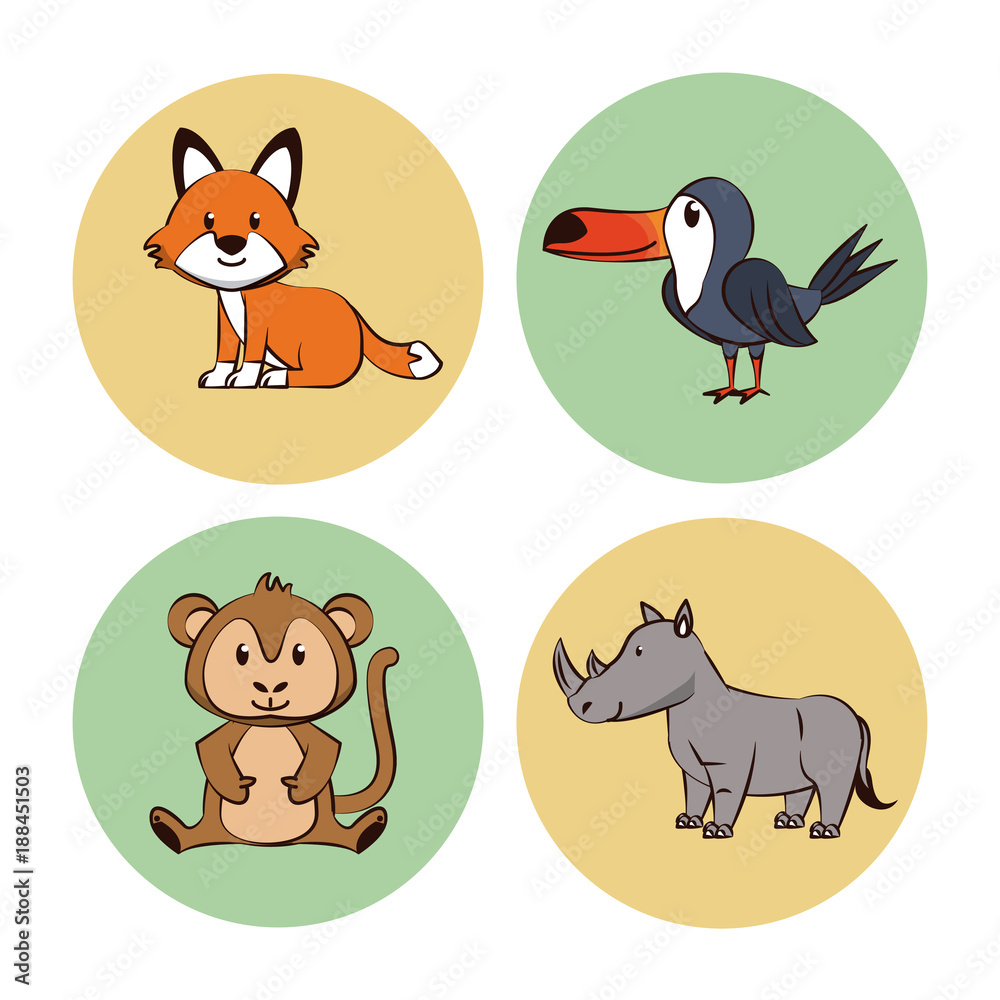 Cute animals cartoon round icons icon vector illustration graphic design Cute animals cartoon round icons icon vector illustration graphic design