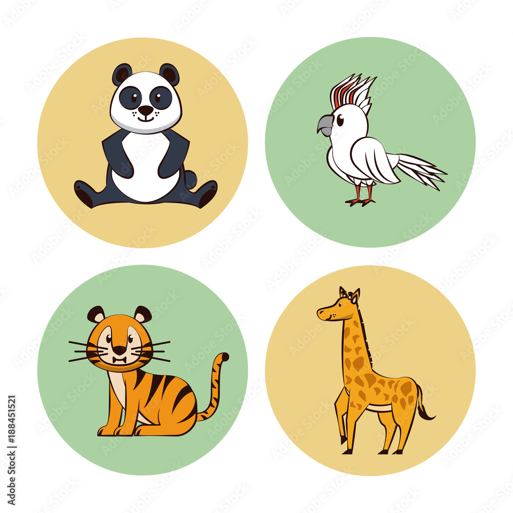 Obraz premium Cute animals cartoon round icons icon vector illustration graphic design