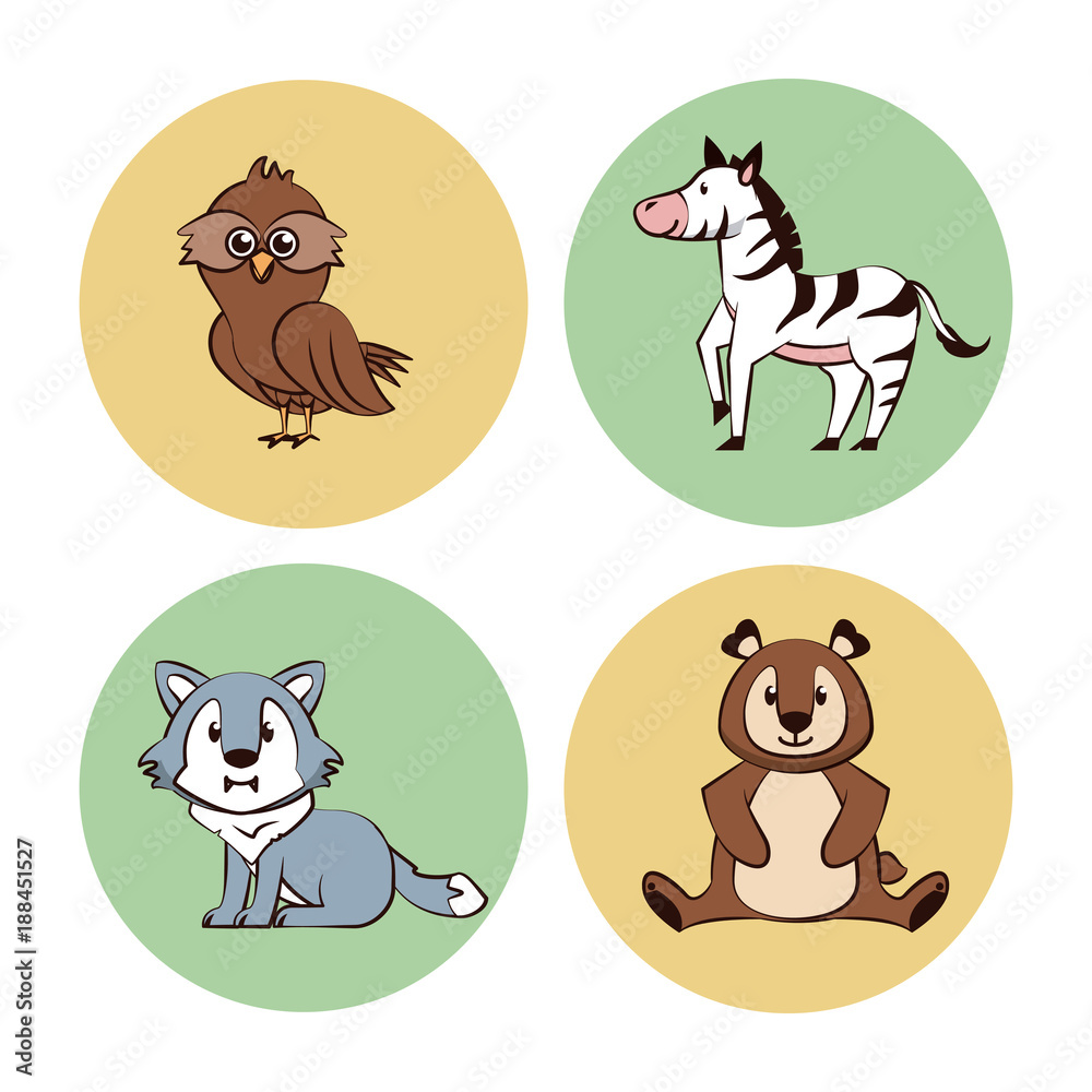 Cute animals cartoon round icons icon vector illustration graphic design