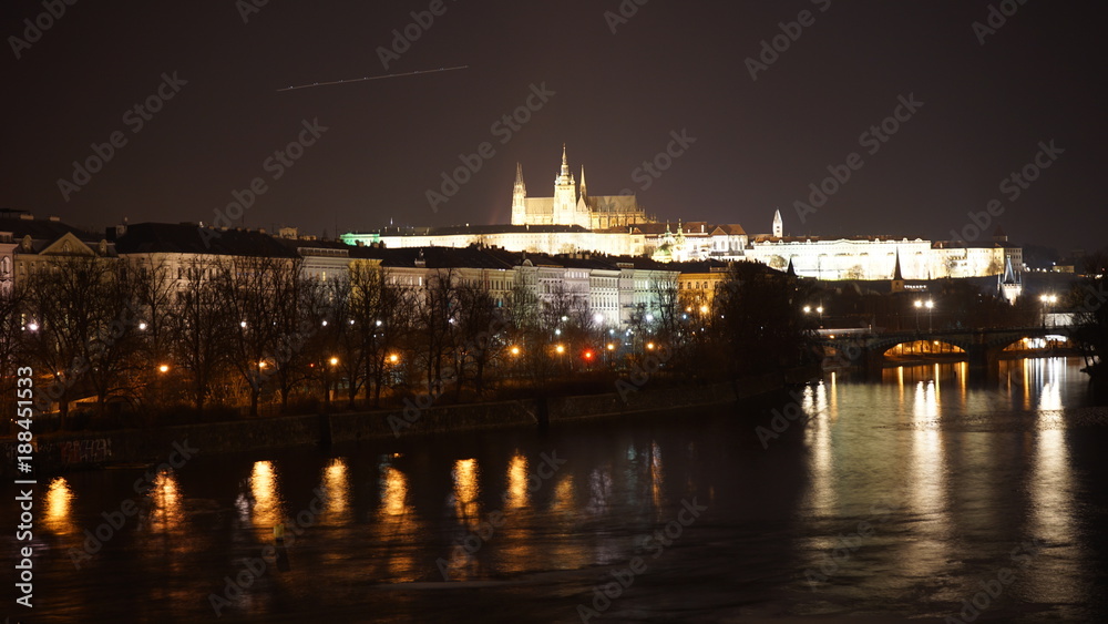 a cold night looking at Prague castle
