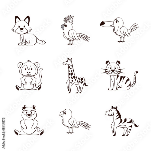 Fototapeta Naklejka Na Ścianę i Meble -  Cute animals cartoons icons icon vector illustration graphic design