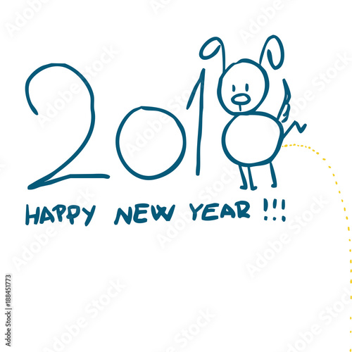 Happy Chinese New Year design, cute dog peeing - vector illustration sketch