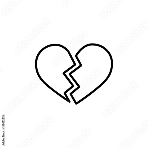 broken heart thin line black icon