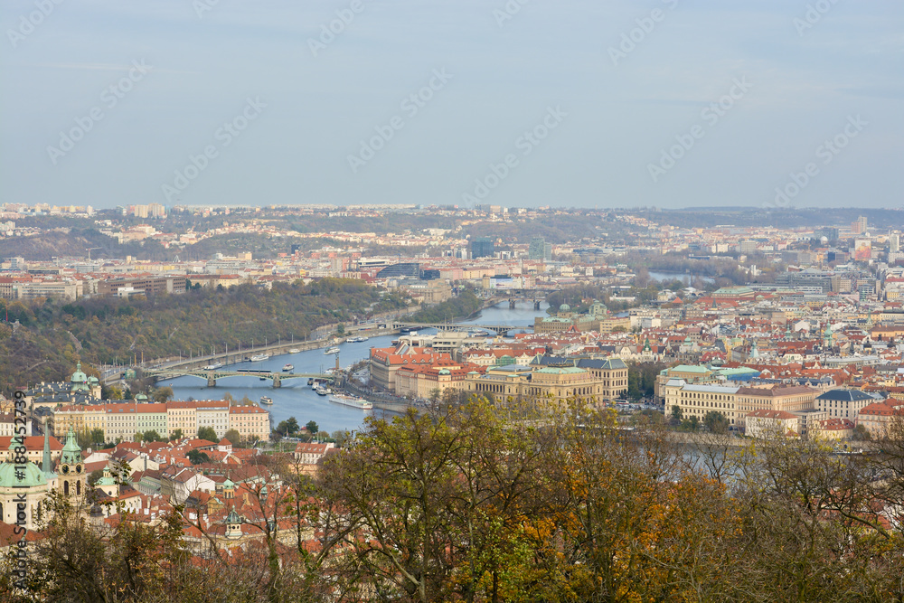 Panorama of Prague. The Vltava River.