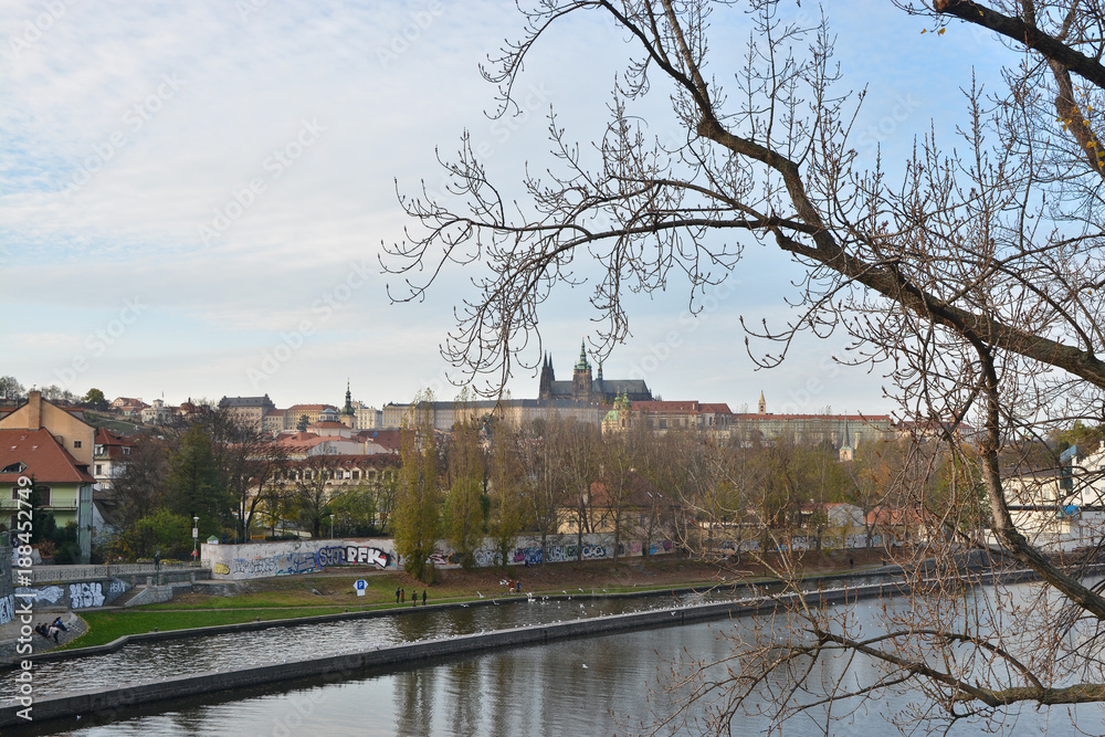The embankment of Vltava and Prague Castle.