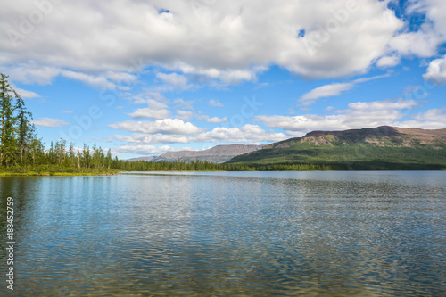 The shore of a mountain lake on Putorana Plateau.
