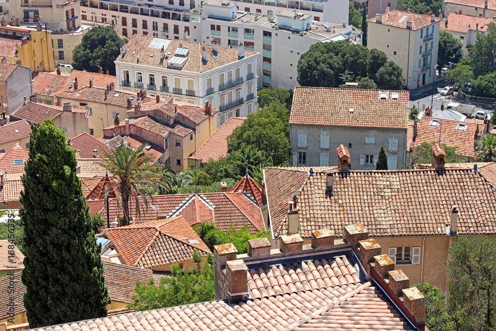 roofs of old french town Hyères - view from Castel Sainte-Claire