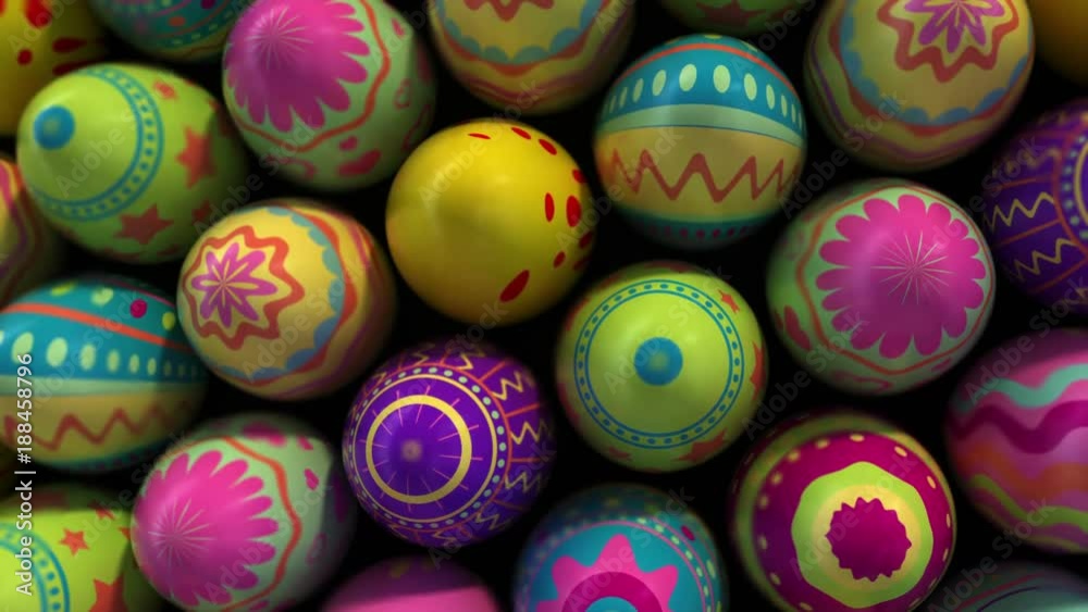Colorful background with Easter eggs. High quality 3d animation, looped. 