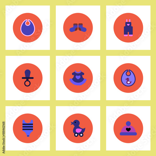 Collection of stylish vector icons in colorful circles Baby Stuff