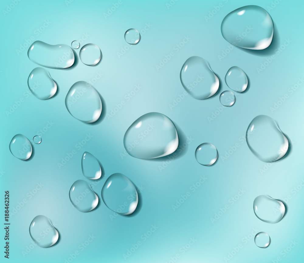 Realistic transparent Water drops composition.
