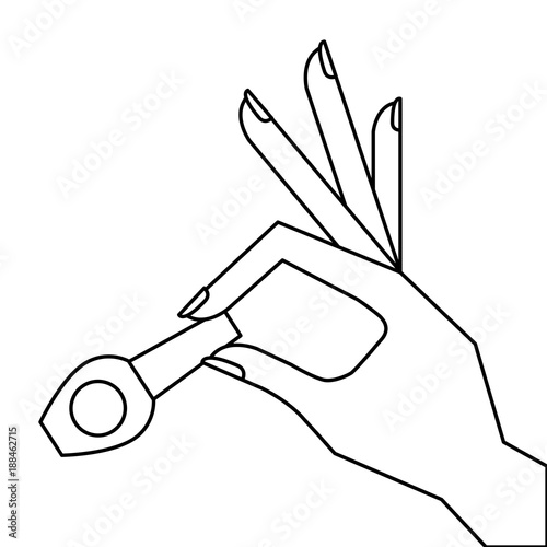 hand holding nail polish fashion icon vector illustration outline design
