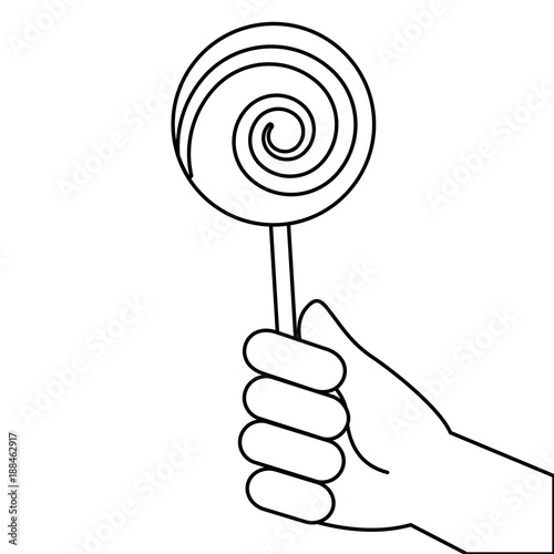 hand holding lollipop sweet candy vector illustration outline design