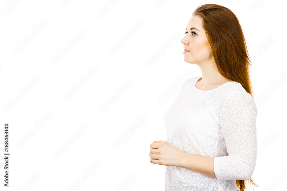 Portrait of beautiful young woman with brown hair Portrait of beautiful young woman with brown hair