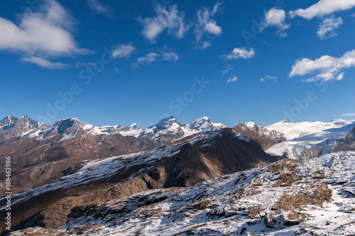 Amazing winter view of Alps from Matterhorn Glacier Paradise, Switzerland 