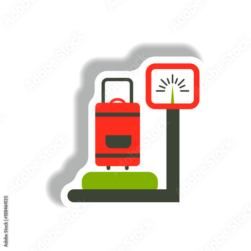 stylish icon in paper sticker style Luggage weighing