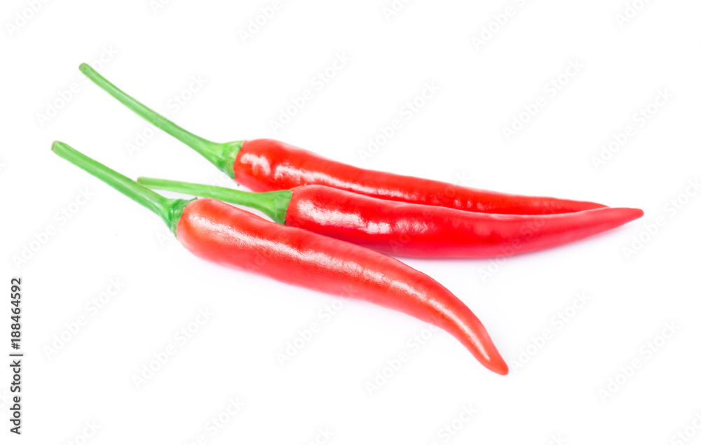 Closeup red chili pepper on white background, raw food ingredient concept