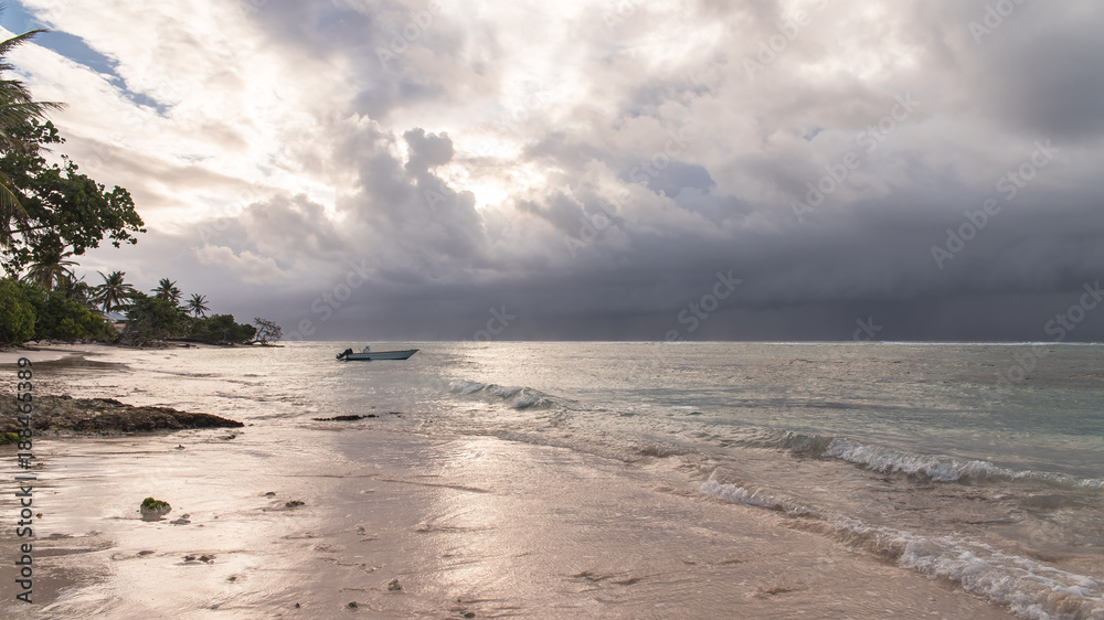 Marie-Galante in Guadeloupe, beautiful panorama of the beach at sunset
