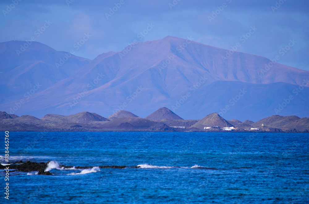 blue ocean and mountains on the island