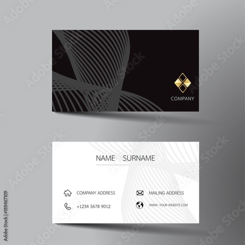 Black and white business card template design. With inspiration from the abstract. Contact card for company. Two sided on the gray background. Vector illustration. 