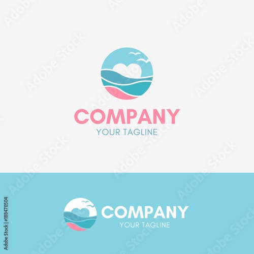 Beach Love logo template icon symbol with pastel color