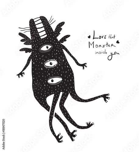 Strange Organism with three eyes. Vector illustration.
