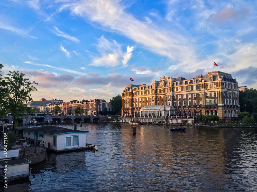 Amstel River Amsterdam at Sunset
