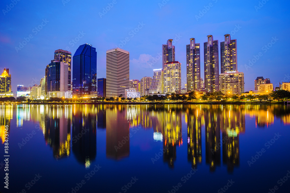 city night view at Benjakitti Park, Bangkok, Thailand