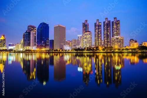 city night view at Benjakitti Park, Bangkok, Thailand © geargodz