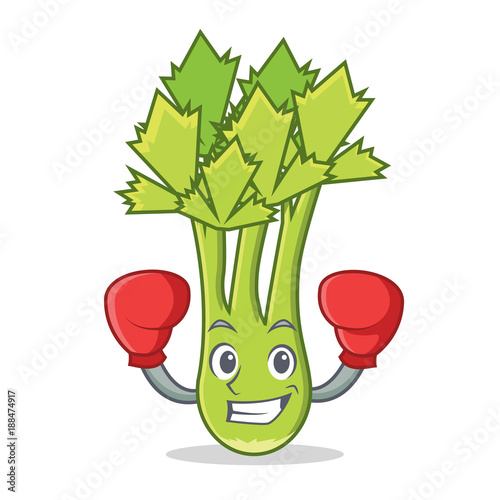 Boxing celery character cartoon style