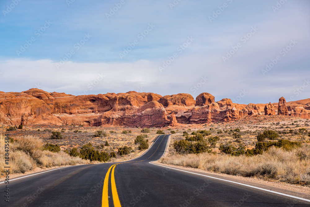 National park roadway black asphalt in desert southwest National park roadway black asphalt in desert southwest