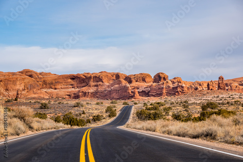 National park roadway black asphalt in desert southwest