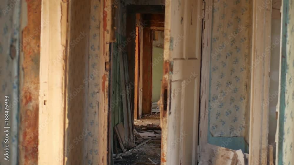Remains of a destroyed house. Destroyed house room ruins. Remains of a destroyed house. Destroyed house room ruins.