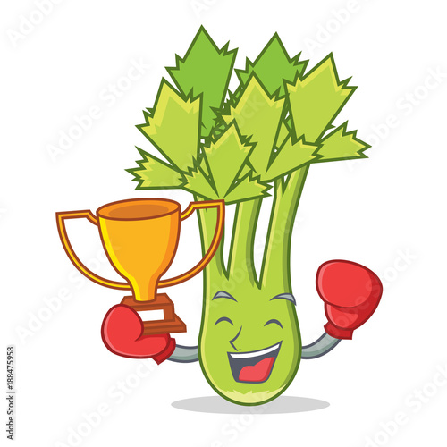 Boxing winner celery mascot cartoon style