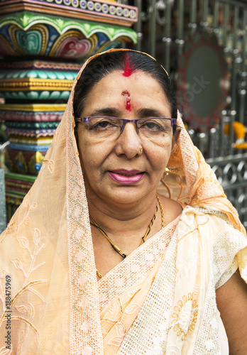 Indian woman portrait at the temple photo