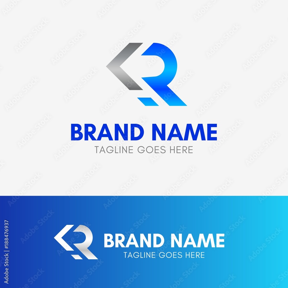 Letter R Arrow Logo template element symbol in blue color