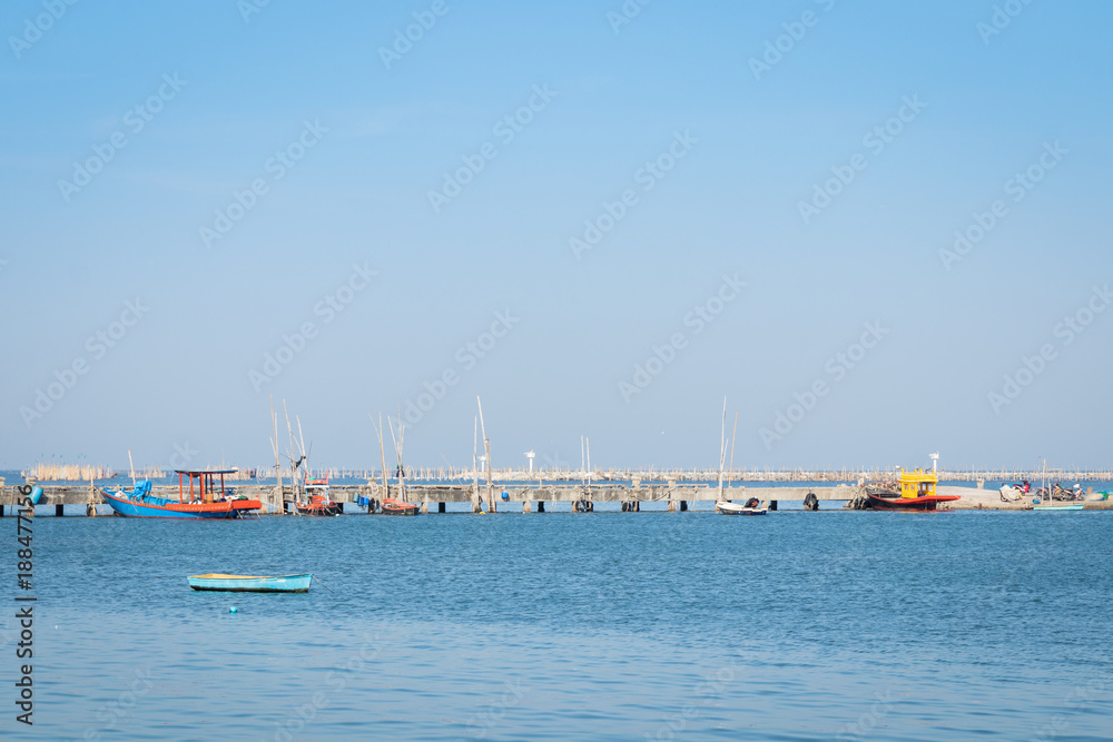 fishing boat on the sea and sky with copy space