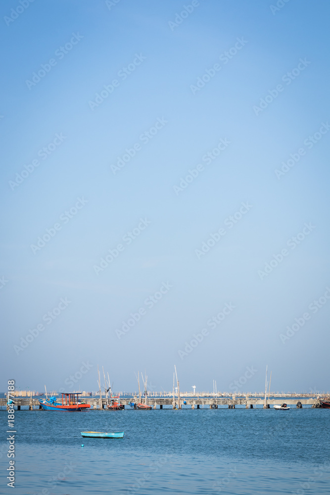 fishing boat on the sea and sky with copy space