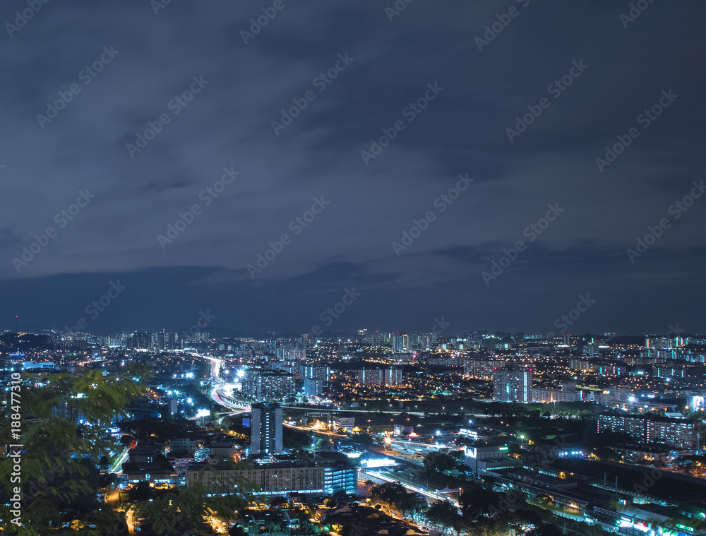 Nightscape (aerial) of Petaling Jaya and Sunway