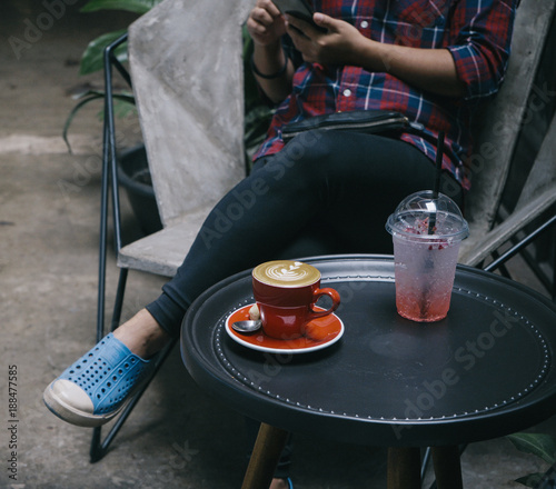 red coffee cup on the table