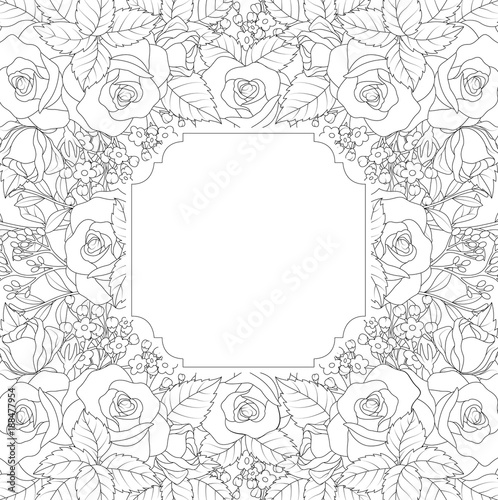 Floral hand drawn frame on white background