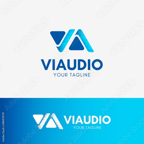 Video Audio Logo With Letter V And A Play Symbol Template Element In Blue Color Stock Vector Adobe Stock