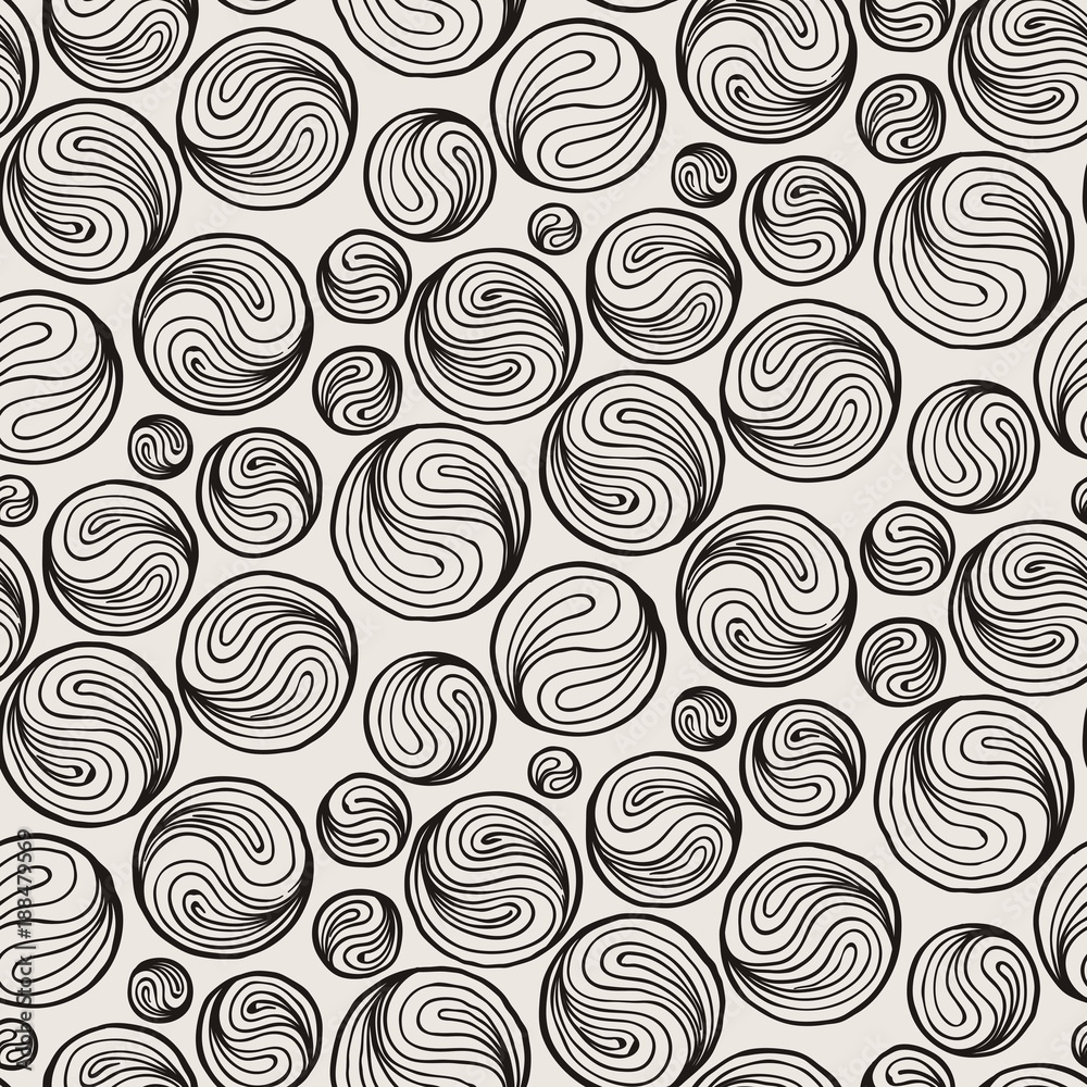 Seamless doodle print of moons or ing-yang Seamless doodle print of moons or ing-yang