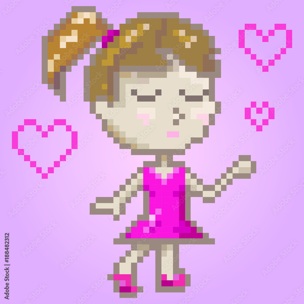 Obraz premium vector in love girl, valentines day, pixel art illustration