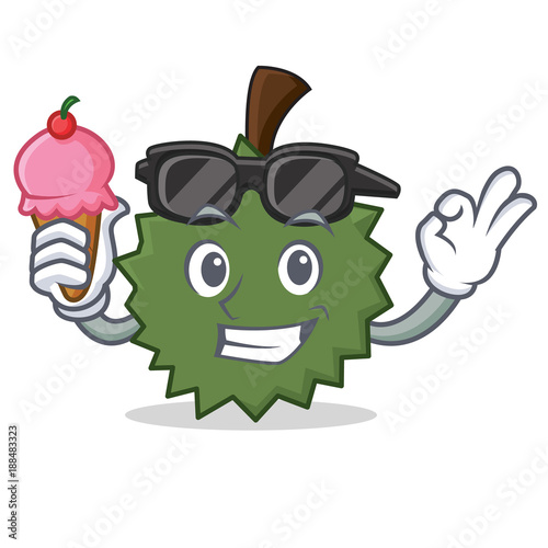 With ice cream Durian character cartoon style photo