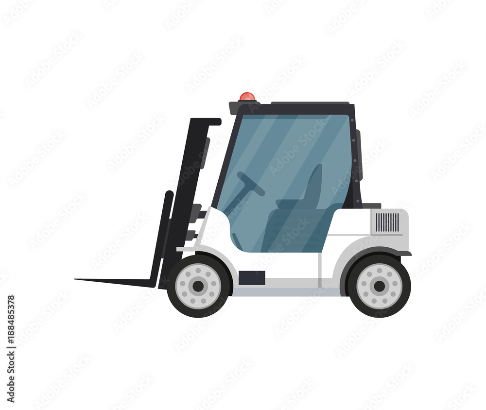 Fright forklift isolated vector icon. Passenger airport ground technics, aviation terminal logistics and infrastructure vector illustration.