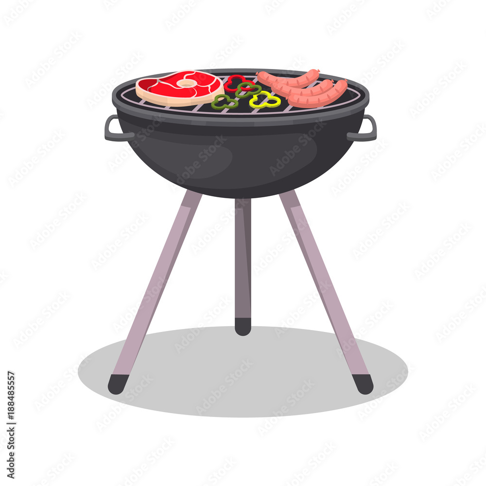 Bbq set barbecue equipment and meat icon Vector Image