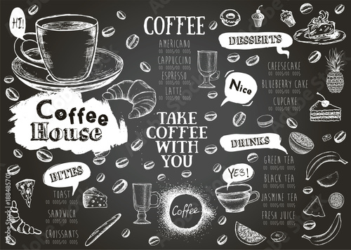 Coffee house menu. Restaurant cafe menu, template design. Food flyer.