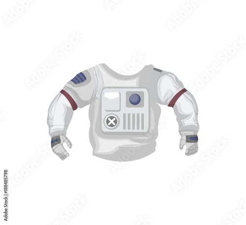 Jacket of space suit isolated icon. Spaceman equipment, cosmic life support system for universe exploration, astronaut on space mission vector illustration.