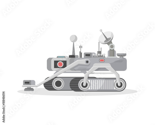 Crawler mars rover isolated icon. Robotic space autonomous vehicle for planet exploration and cosmic colonization vector illustration in flat style.